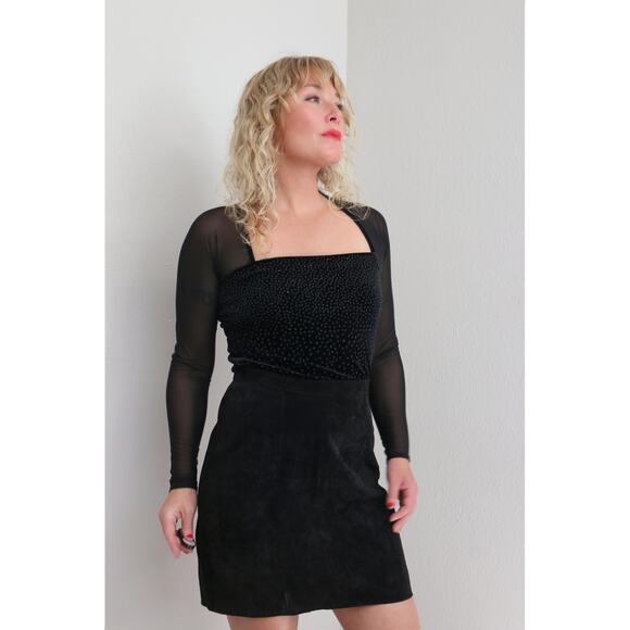 1980's Vintage Black Suede Leather Mini Skirt ~ Women's SM MD 28" 29" Waist 80's - Picture 4 of 10